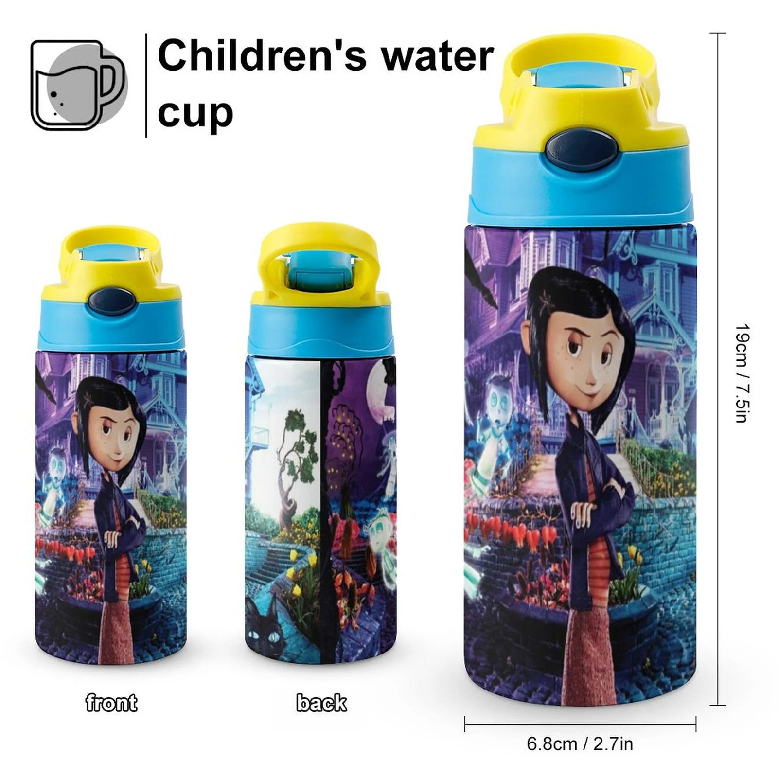 Film Coraline Kid's Insulated Water Bottle With Straw Vacuum Stainless Steel Cup Leak-Proof Children Toddler Thermoses