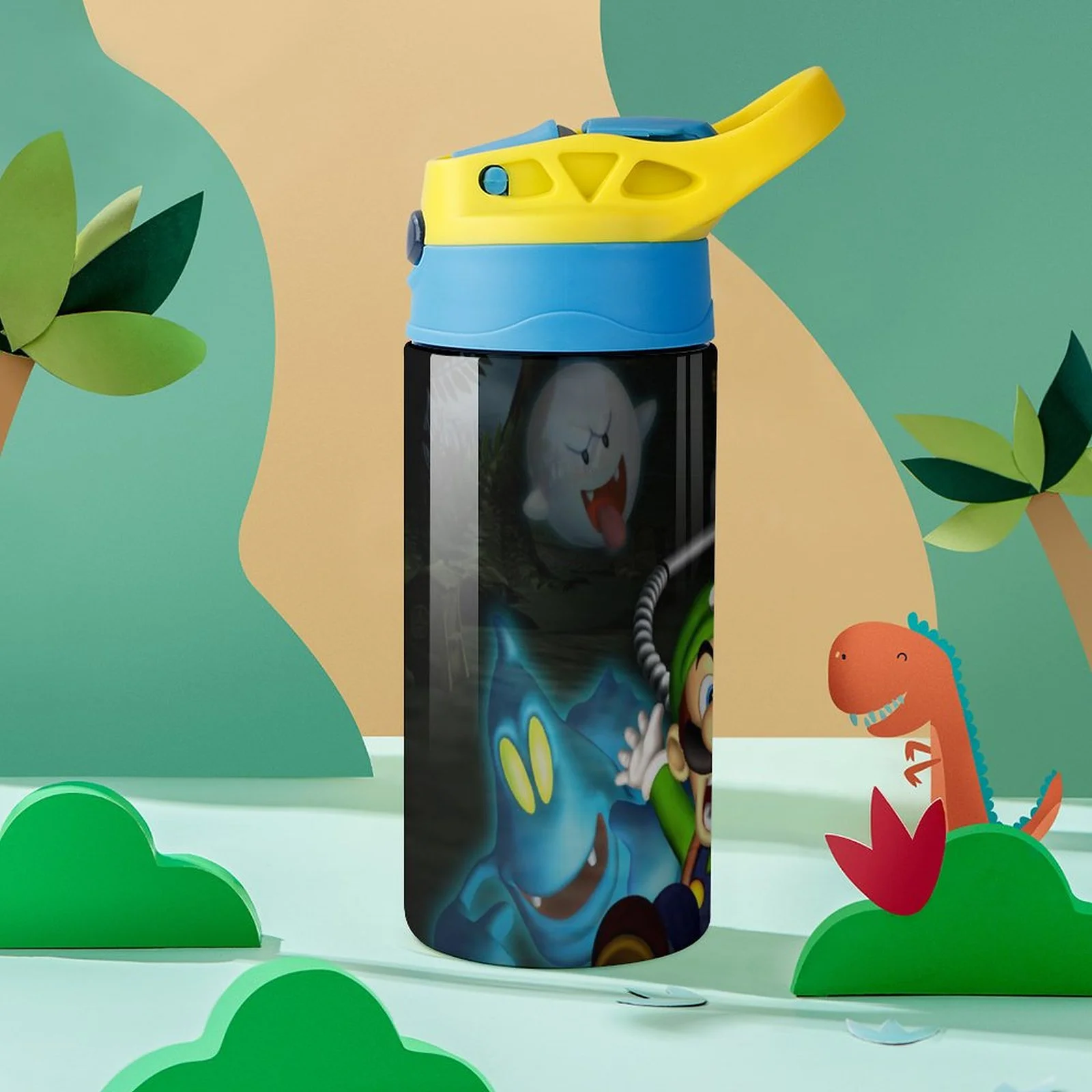 Cartoon Scary Luigi's Mansion Kid's Insulated Water Bottle With Straw Vacuum Stainless Steel Cup Leak-Proof Children Toddler Thermoses