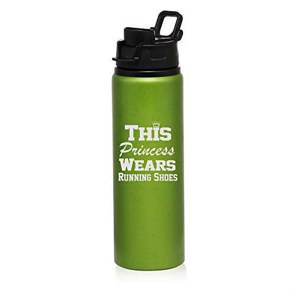 MIP Brand 25 oz Aluminum Sports Water Travel Bottle This Princess Wears Running Shoes (Green)