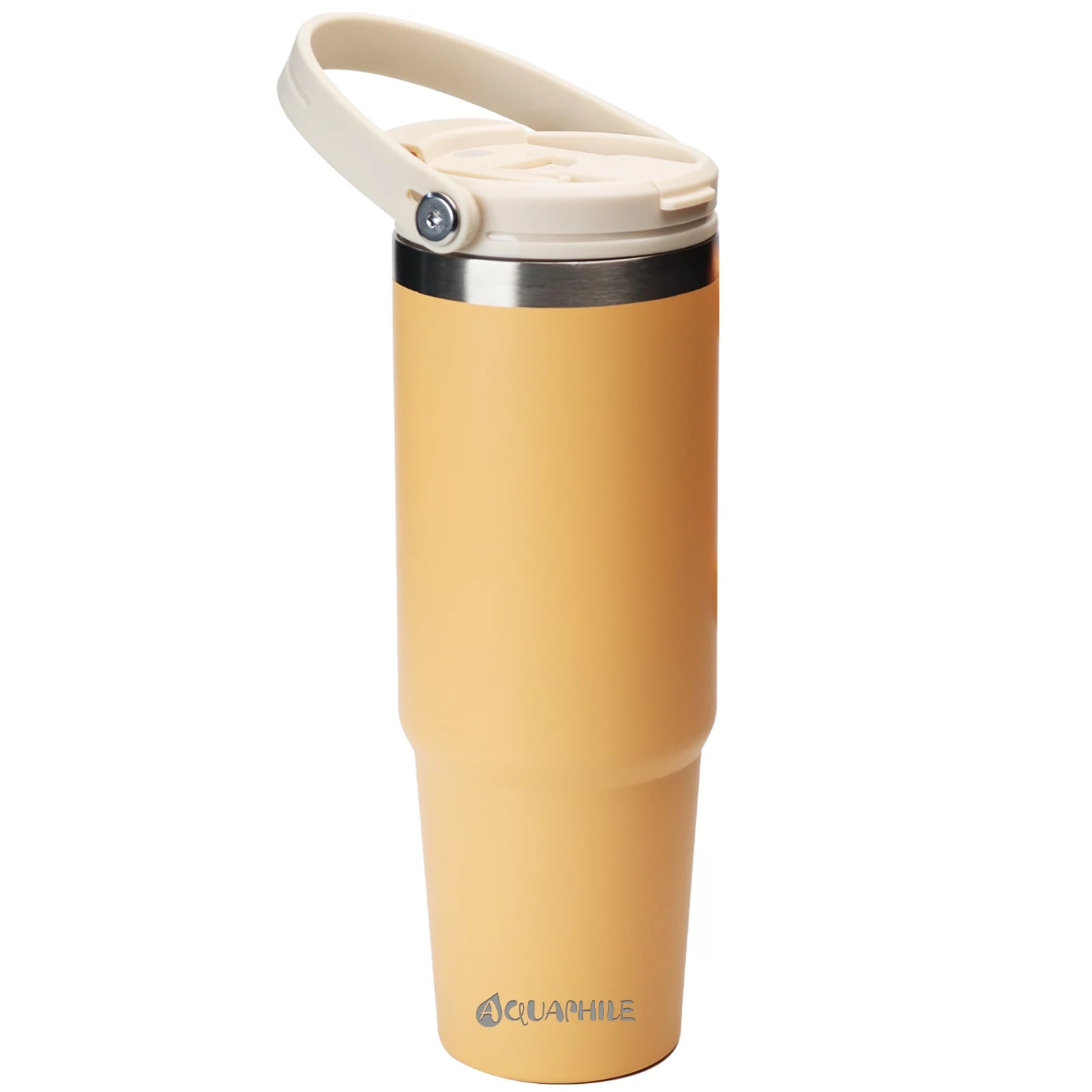 AQUAPHILE 35 oz Insulated Water Bottles with Straw Lid, Double Walled Vacuum Stainless Steel Travel Tumbler with Handle and Straw, Wide Mouth Thermos Bottle, Ginger Orange