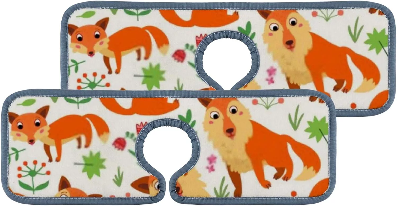 SKYSONIC Faucet Absorbent Mat 3 Pcs Fox Flowers Leaves Kitchen Faucet Splash Catcher Washable Counter Drying Pads Behind Faucet for Kitchen Bathroom