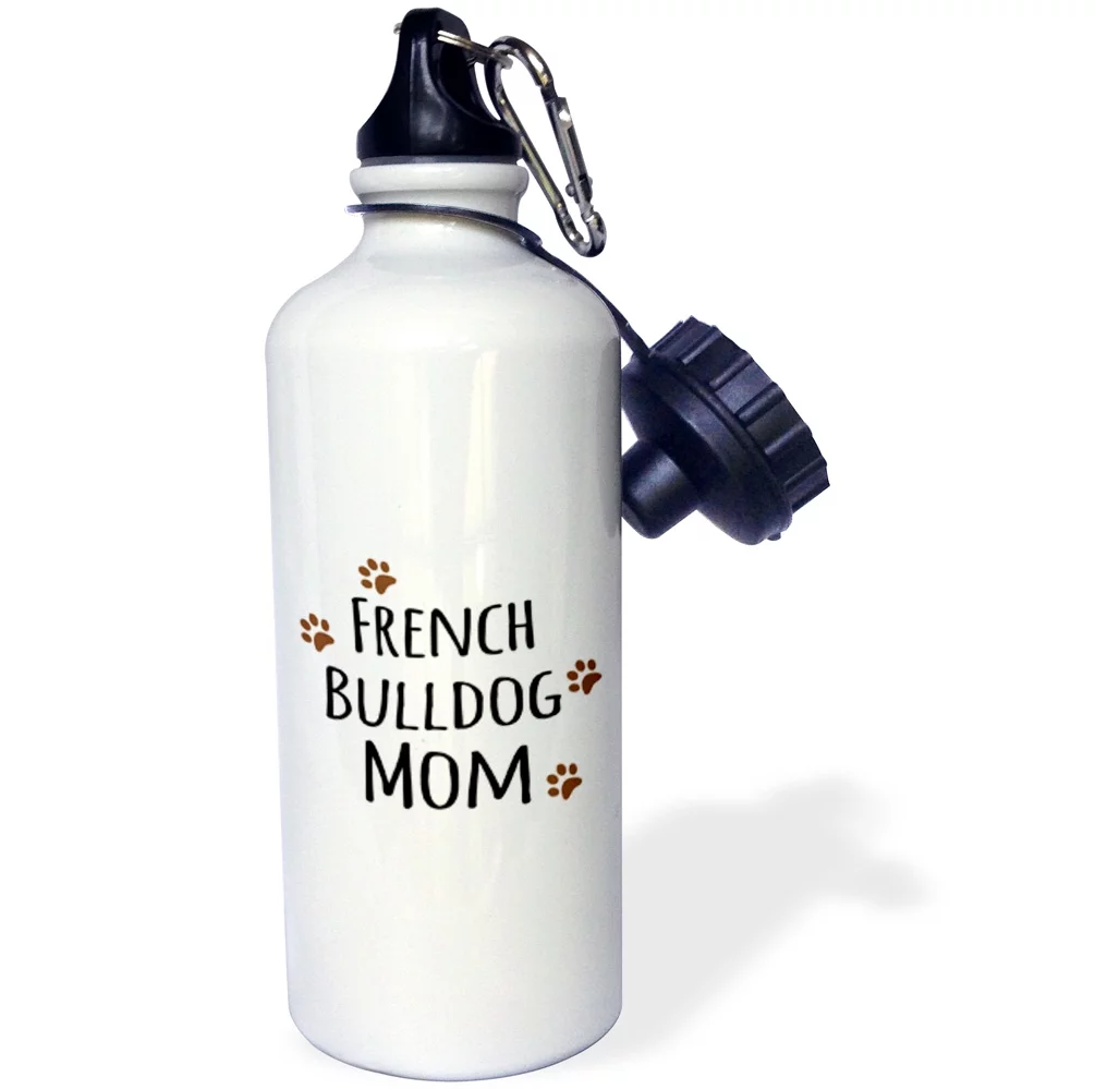 3dRose French Bulldog Dog Mom - Doggie by breed - brown muddy paw prints - doggy lover proud mama pet owner, Sports Water Bottle, 21oz