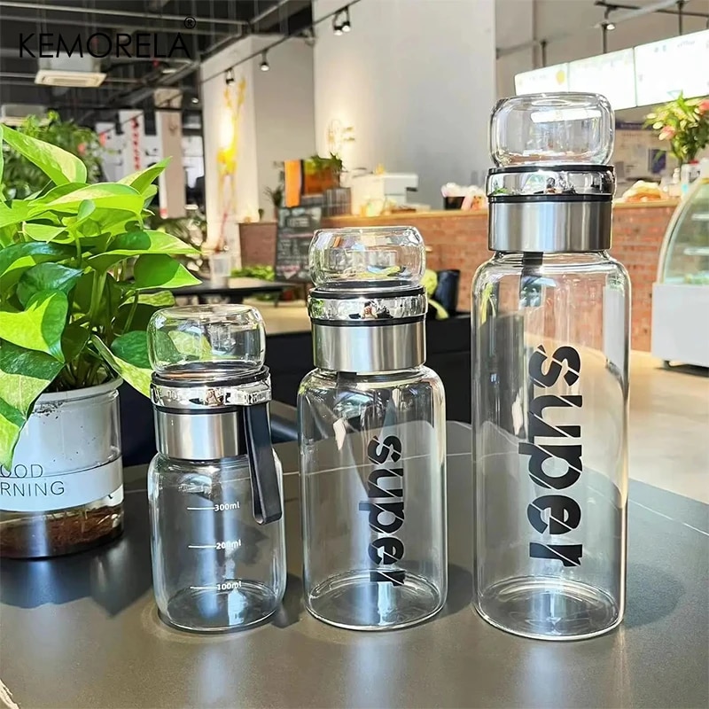 Portable Large Capacity Water Bottle 1/2L Transparent Milk Juice Cup Outdoor Travel Sport Leakproof Drinkware Tea Glass Bottle 400ML-1L L