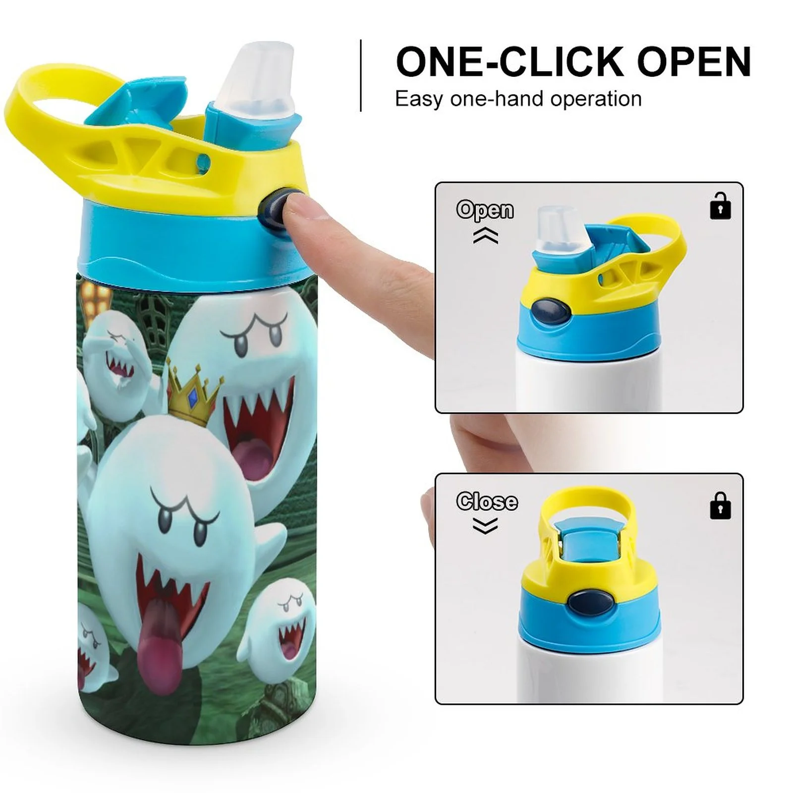 Boo Game Luigi's Mansion Kid's Insulated Water Bottle With Straw Vacuum Stainless Steel Cup Leak-Proof Children Toddler Thermoses