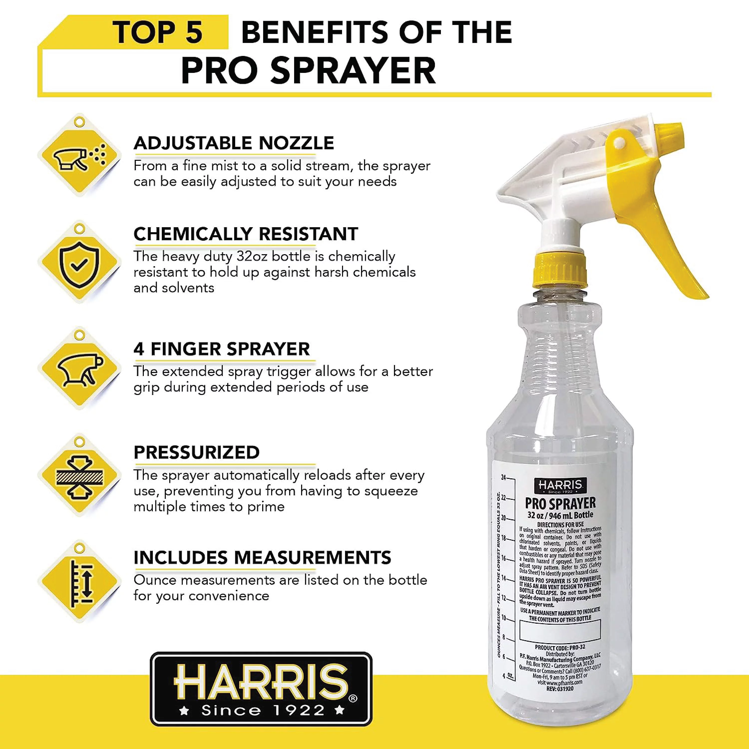 Harris Pro Trigger Sprayer Empty Bottles with Sprayer 32 oz. (4 Pack)