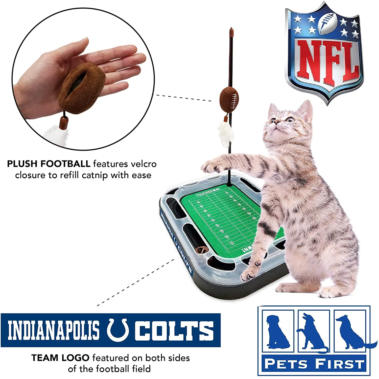 NFL Indianapolis Colts Cat Scratcher Toy with Catnip Plush & Feather Cat and Kitty Toy