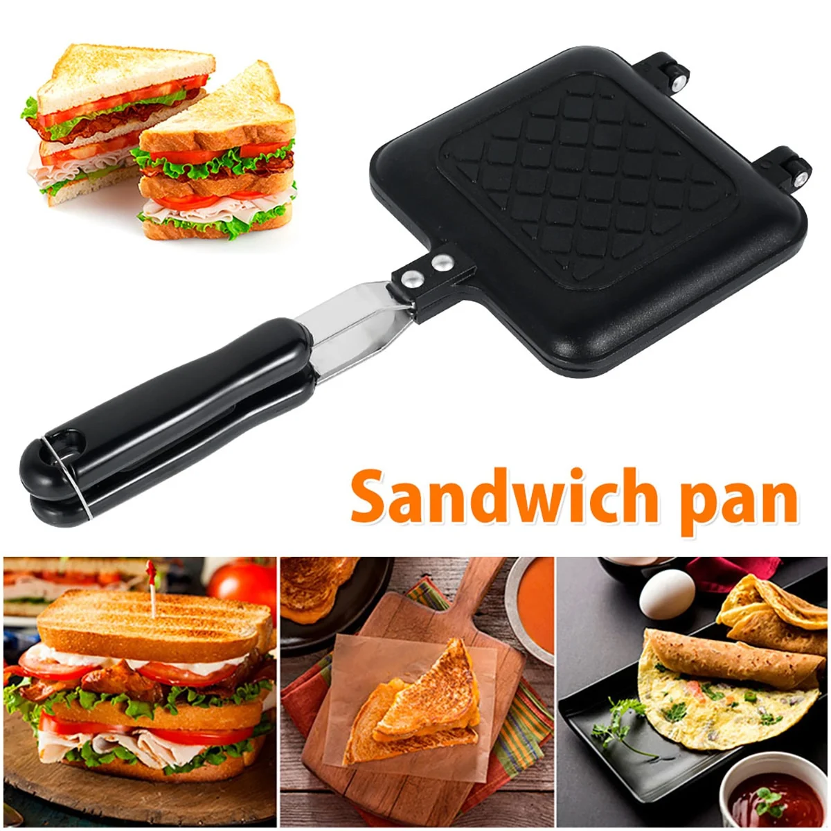 Camping Toastie Maker Double Side Non-Stick Sandwich Toastie Maker Multiple Grilled Sandwich Maker With Heat-Resistant Handles black