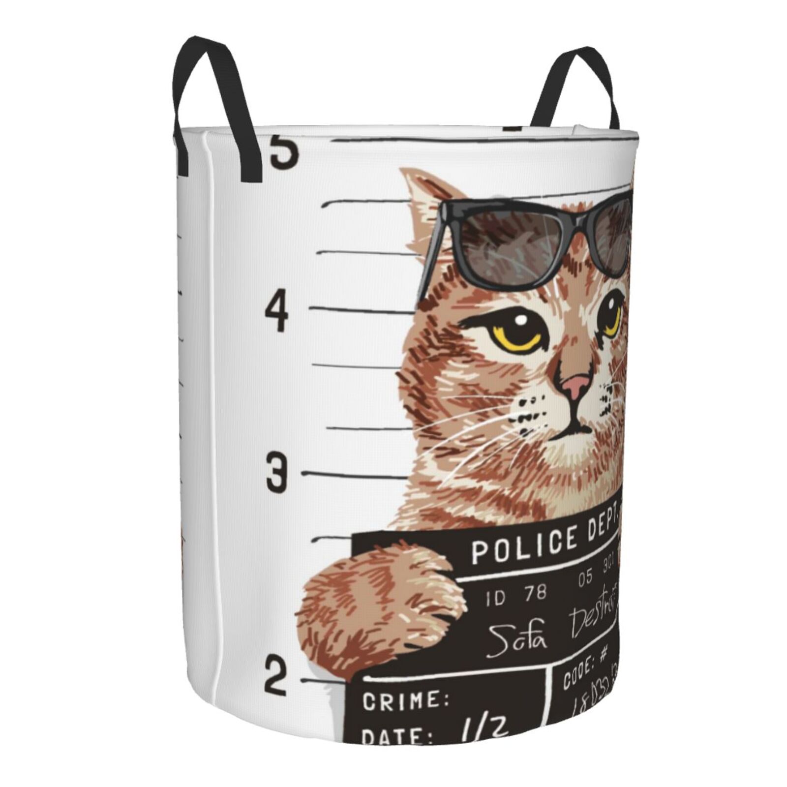 Gaeub Cat Holding Mugshot Sign Dirty Clothes Storage Basket, Toy Storage Bin for Storing Clothing, Diapers, Toys - Small