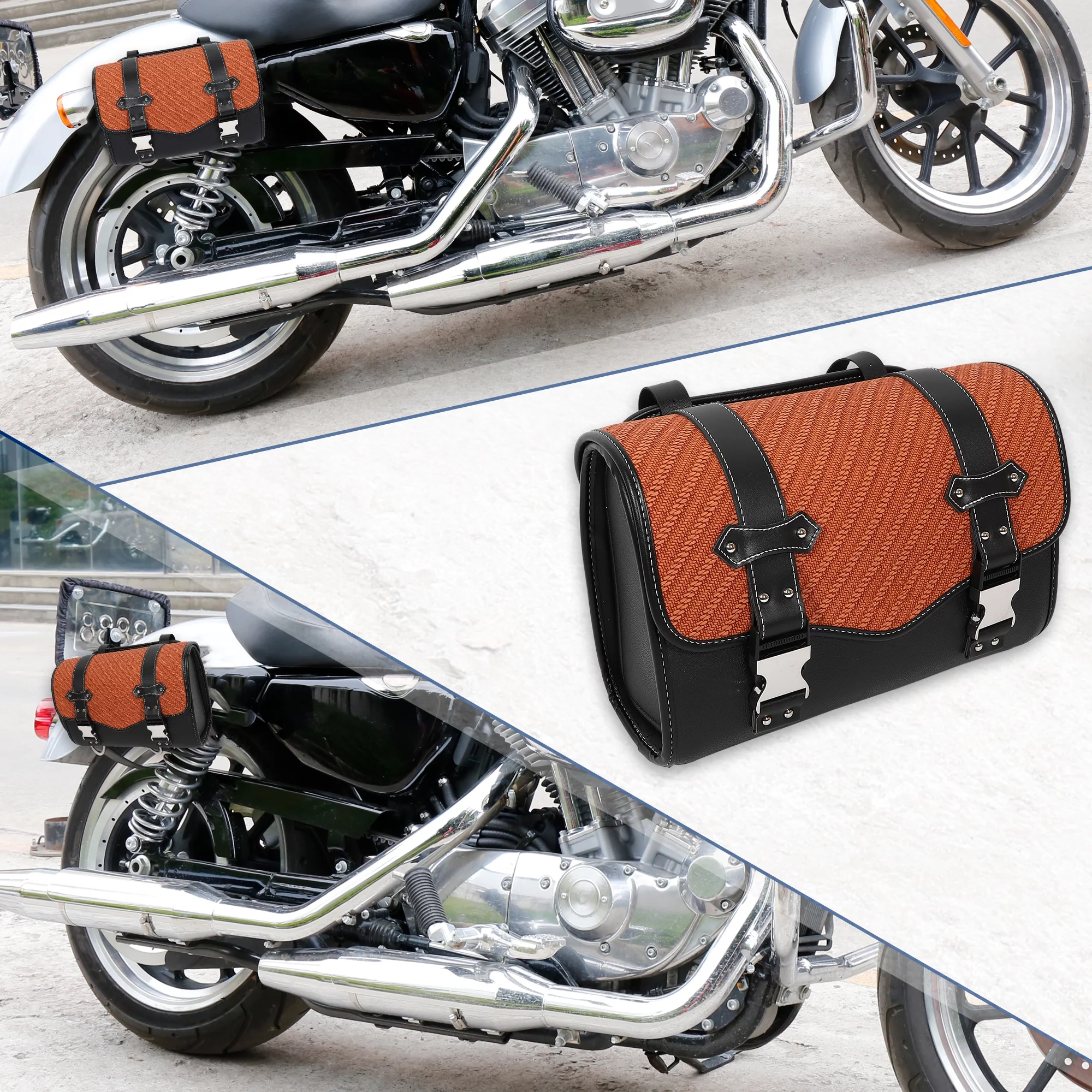 Unique Bargains Motorbike Tool Bag Handlebar Bags Quick Release Buckle Luggage Bag Brown