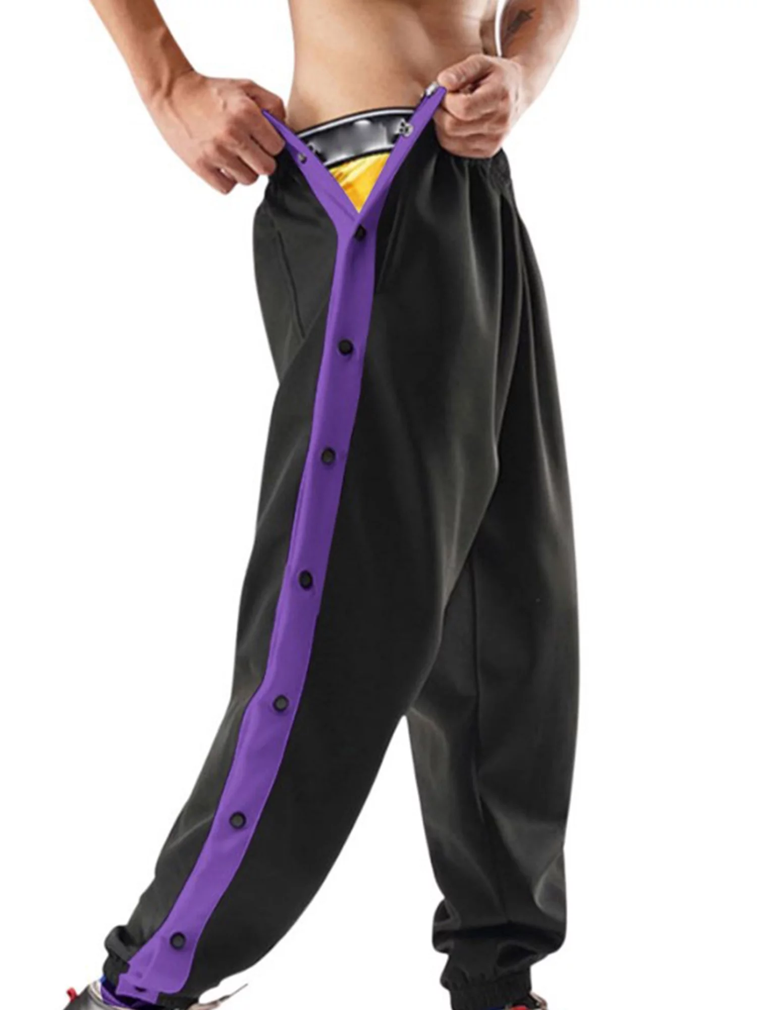 Men's Tear Away Pants, Basketball Pants Split Snap Button Sweatpants