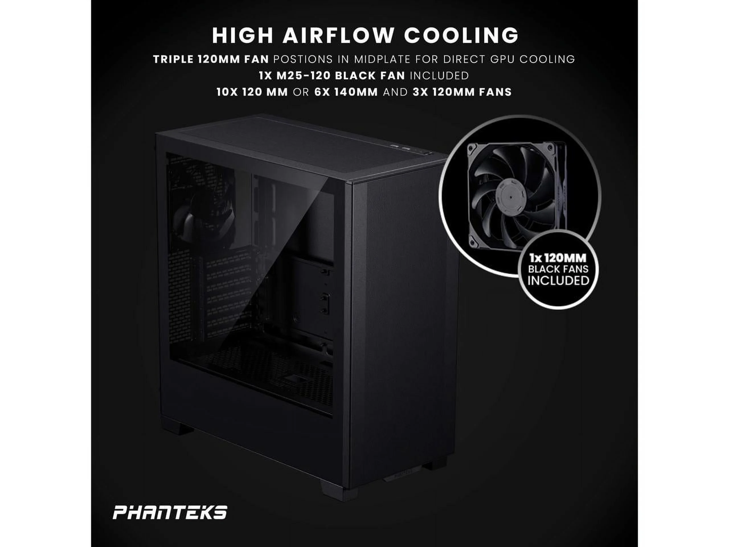 Phanteks XT Pro, Mid-Tower Gaming Chassis, High Airflow Performance Mesh, Tempered Glass Window, 1x M25-120 Black fan included,  Black