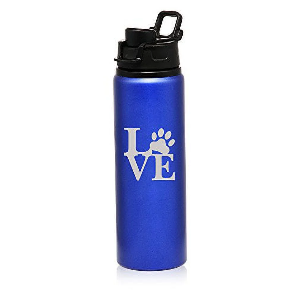 25 oz Aluminum Sports Water Travel Bottle Love Paw Print (Blue)
