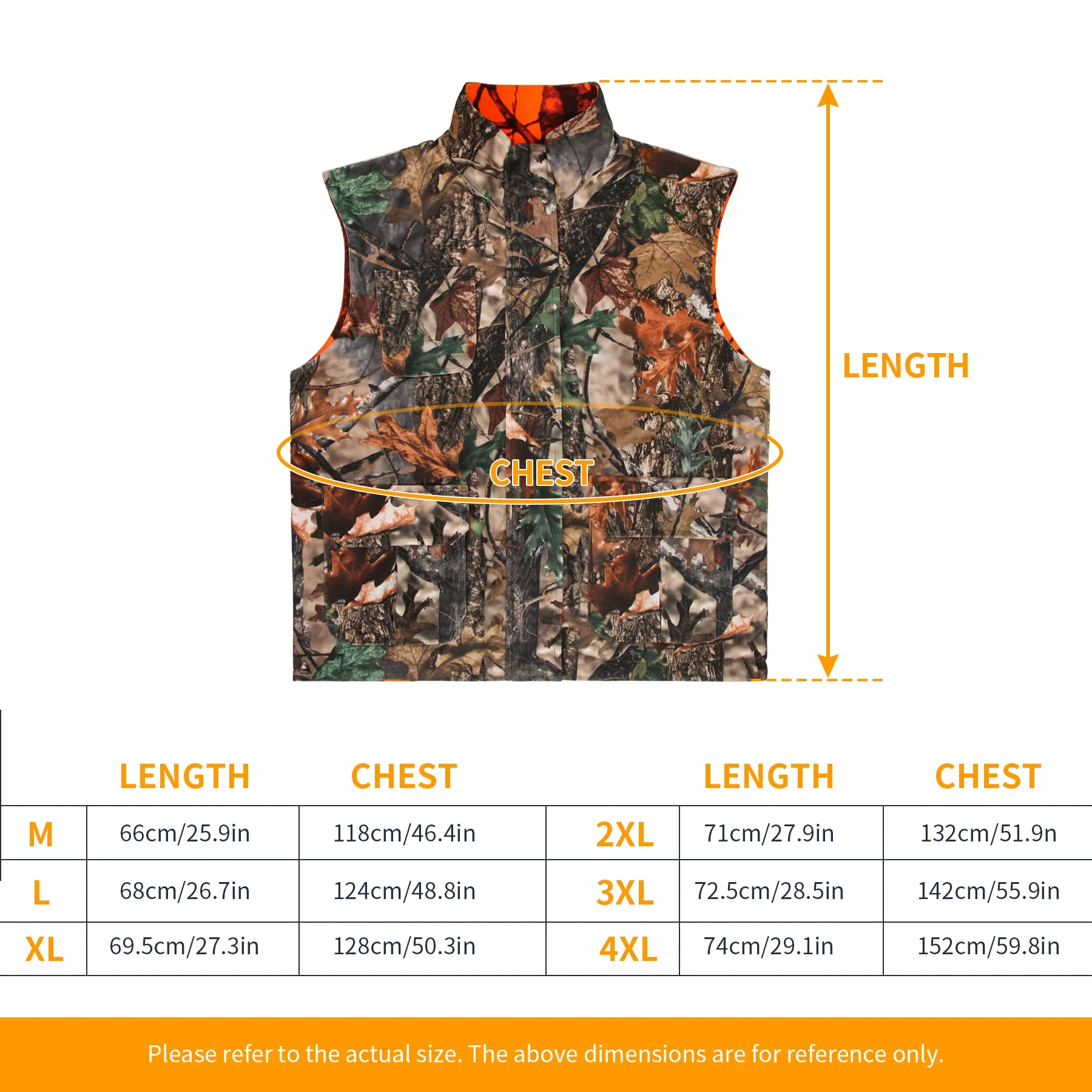 GUGULUZA Orange Camo Hunting Vest, Game Vest for Outdoor Fishing Hiking Camping Mountaineering, XL