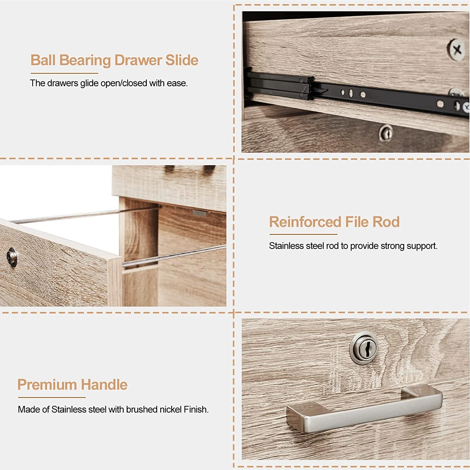 VINGLI 3 Drawer File Cabinet with Lock, Rolling File Cabinet Under Desk, 15.7” W x 15.7” D x 26” H