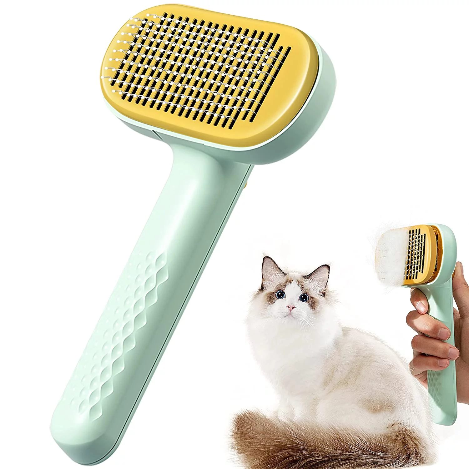Cat Brush Pet Grooming Brush for Long&Short Haired Dogs Cats,Self Cleaning Slicker Brush Dog Hair Brush for Puppy Kitten Dog Massage and Removal of Loose Fur,Tangled Hair Mats (rubber needle)