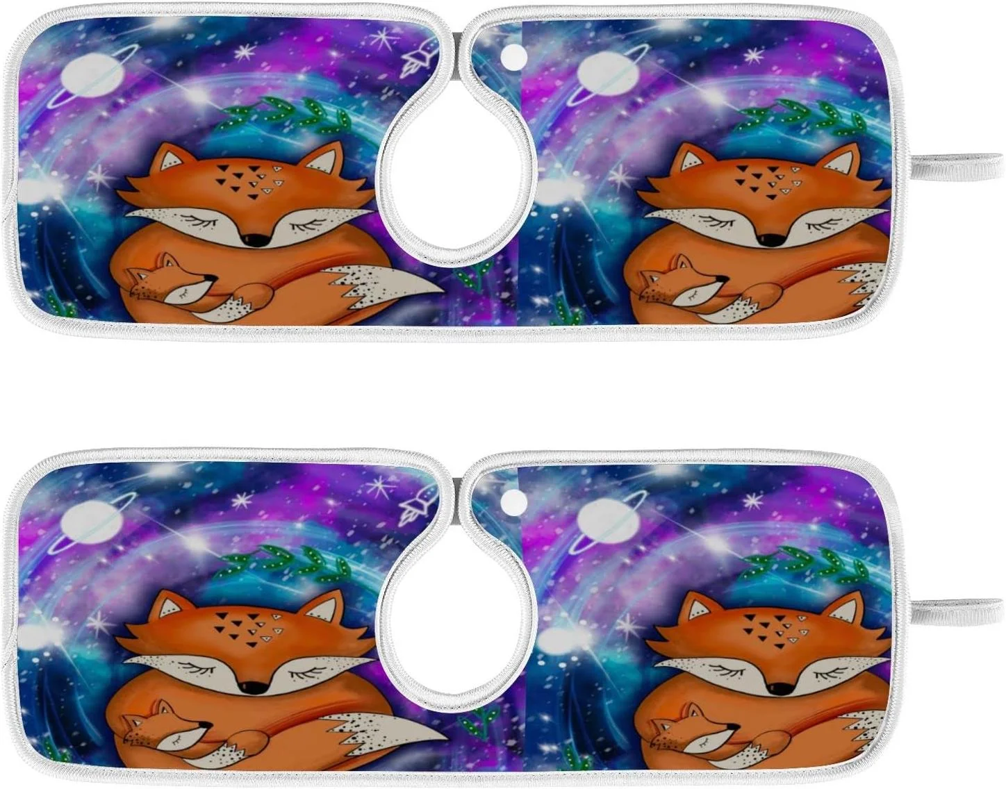Baby and Mother Fox with Space 2PCS Faucet Absorbent Mats, Kitchen Faucet Sink Splash Guard Microfiber Cloth Faucet Splash Catcher Water Absorbent Mat, Faucet Mat for Kitchen Sink 23x5in