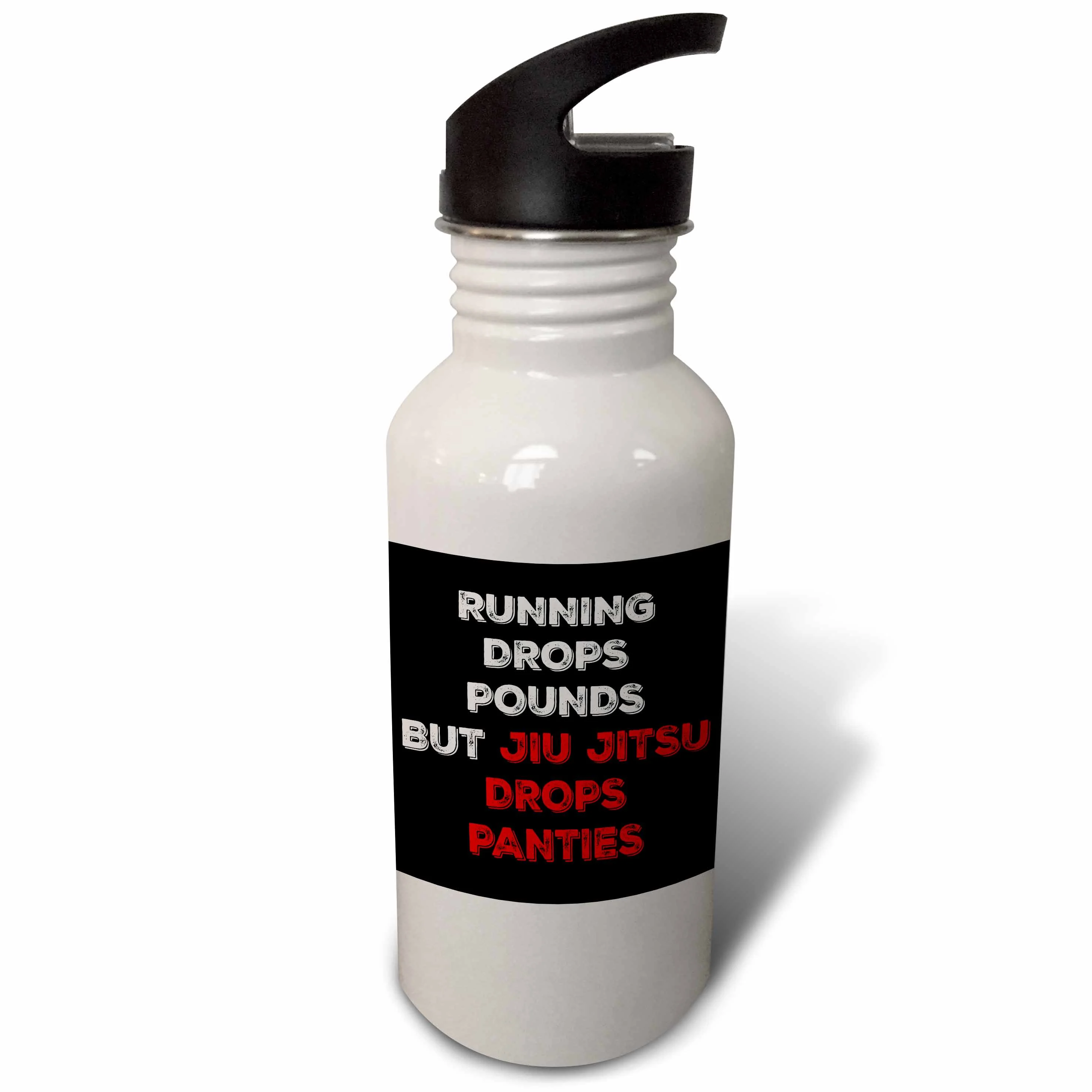 3dRose Running drops pounds but jiu jitsu drops panties, red and white letter, Sports Water Bottle, 21oz