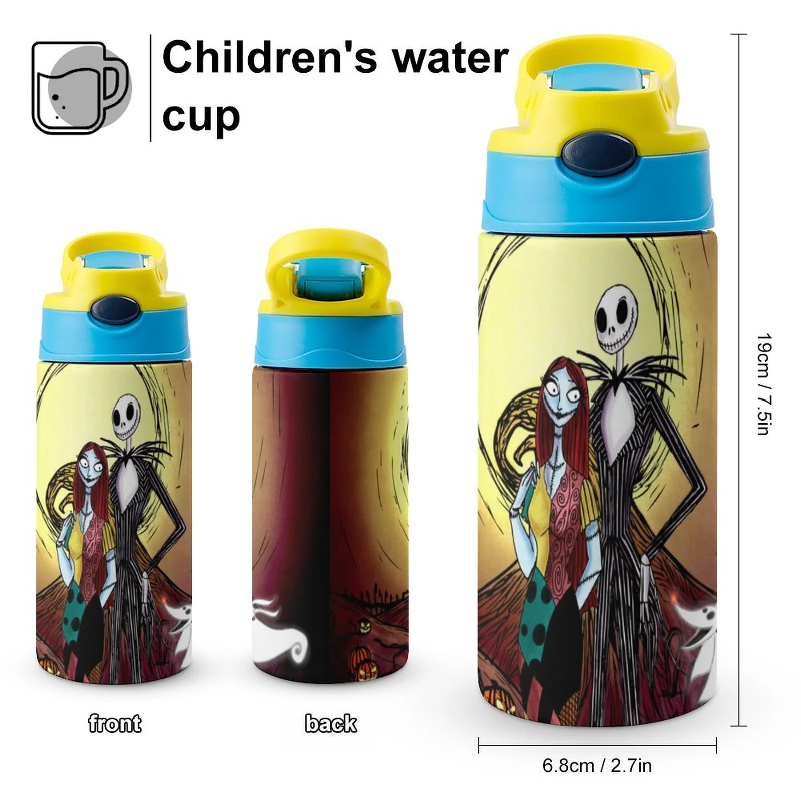 The Nightmare Before Christmas Kid's Insulated Water Bottle With Straw Vacuum Stainless Steel Cup Leak-Proof Children Toddler Thermoses