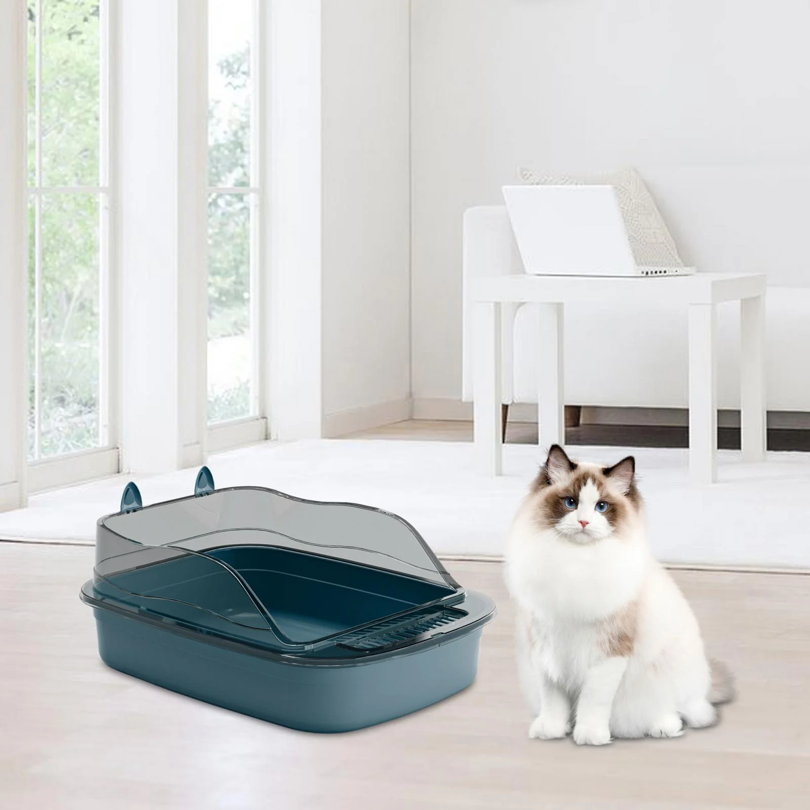 DOLITY Cat 50x34x18cm Cartoon Appearance Cat Sandbox Kitten Potty Toilet blue