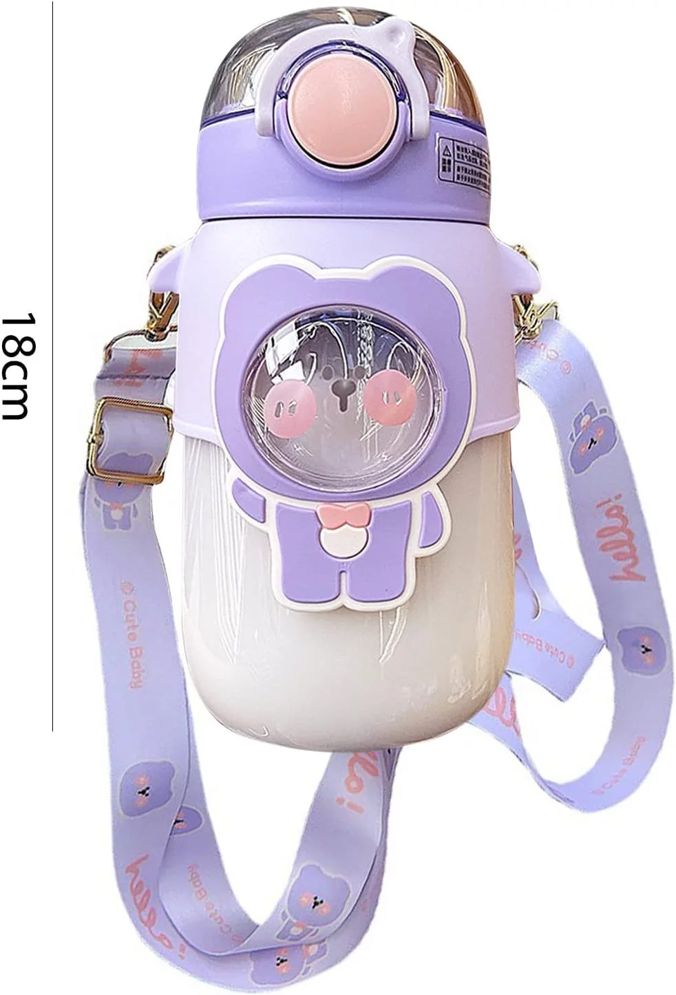 720ml Kawaii Water Bottle Bear Water Bottle with Straw Leak-Proof Cute Water Bottles Bpa-Free Girls Water Bottle Bear Shaped Bottle for School, Kids, Adults