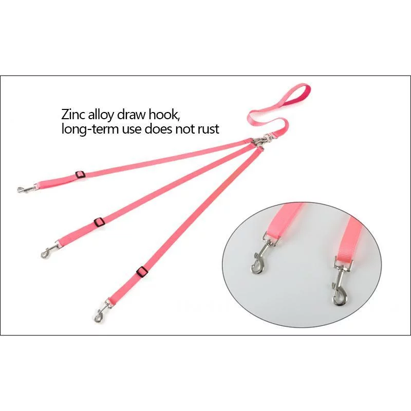 Gespout 3 in 1 Durable Nylon Dog Leash with Padded Handle, Three- Way Pet Leash with a Coupler, Adjustable and Detachable, Gray 1PCS