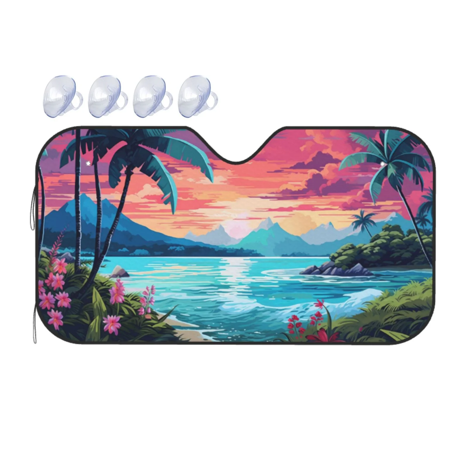 LNWH Car Sun Shade Windshield, Island Sunset Tropical Automotive Front Window Sun Visor for Cars SUV Trucks-Sunshade Blocks Heat and UV Ray, Small