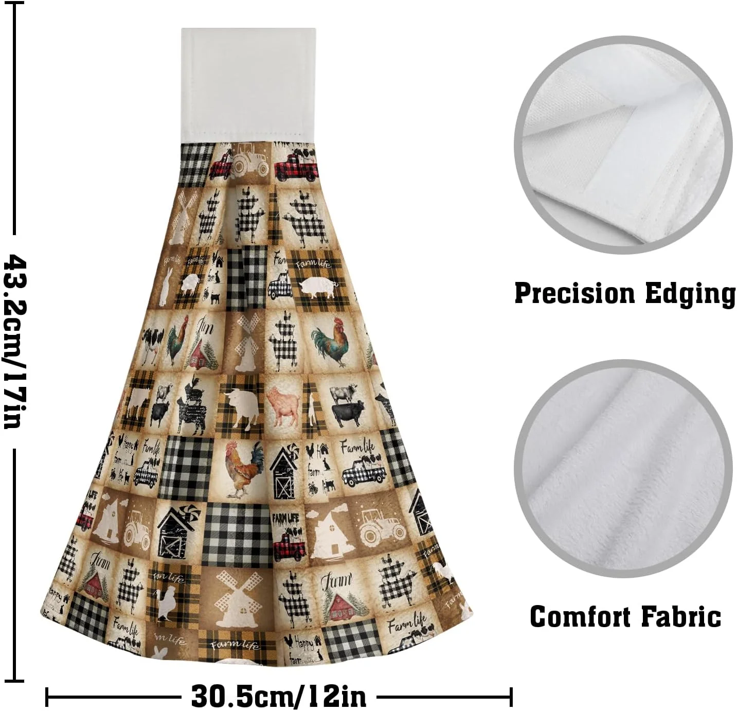 GZHJMY Farmhouse Animal Hanging Kitchen Towels - Buffalo Plaid Hand Towel Rooster Dishcloths Set of 2 Soft Chicken Pig Cow Fingertip Towel for Bathroom Home Decor