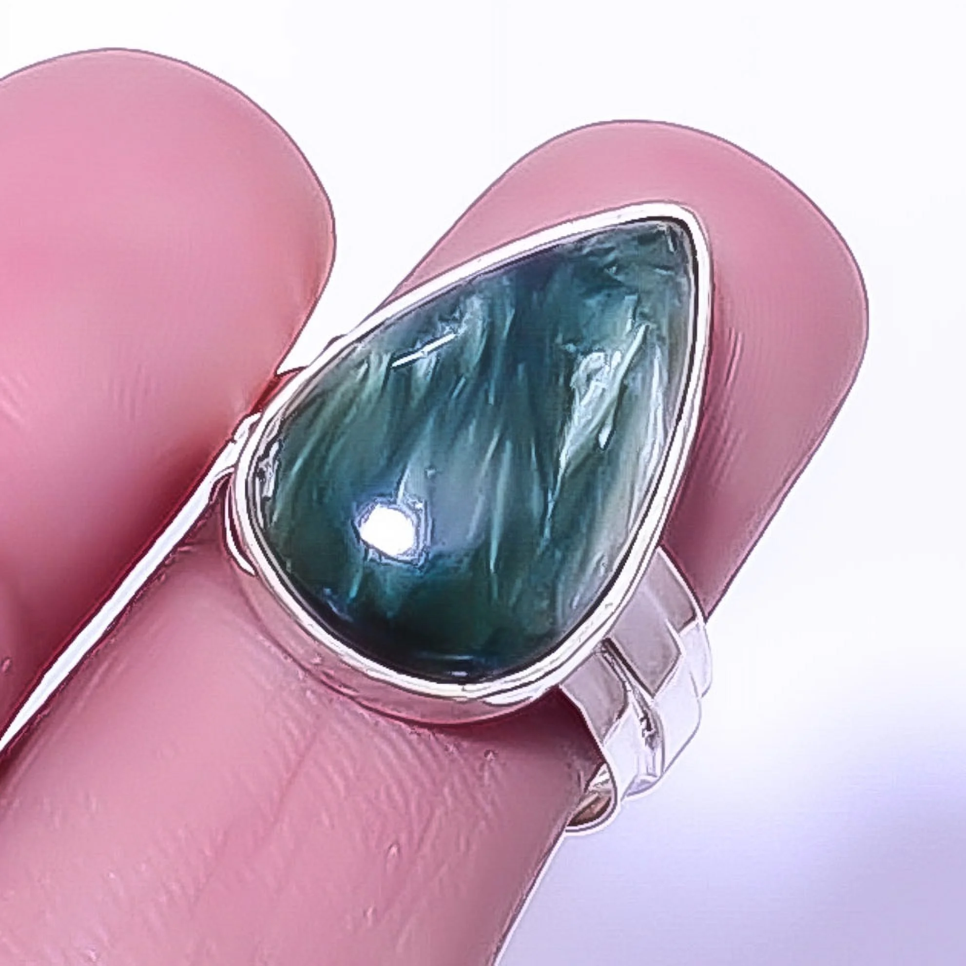 Seraphinite - Russia Handmade 925 Silver Plated Ring s.7.5 R6067-49, Valentine's Day Gift, Birthday Gift, Beautiful Jewelry For Woman & Girls