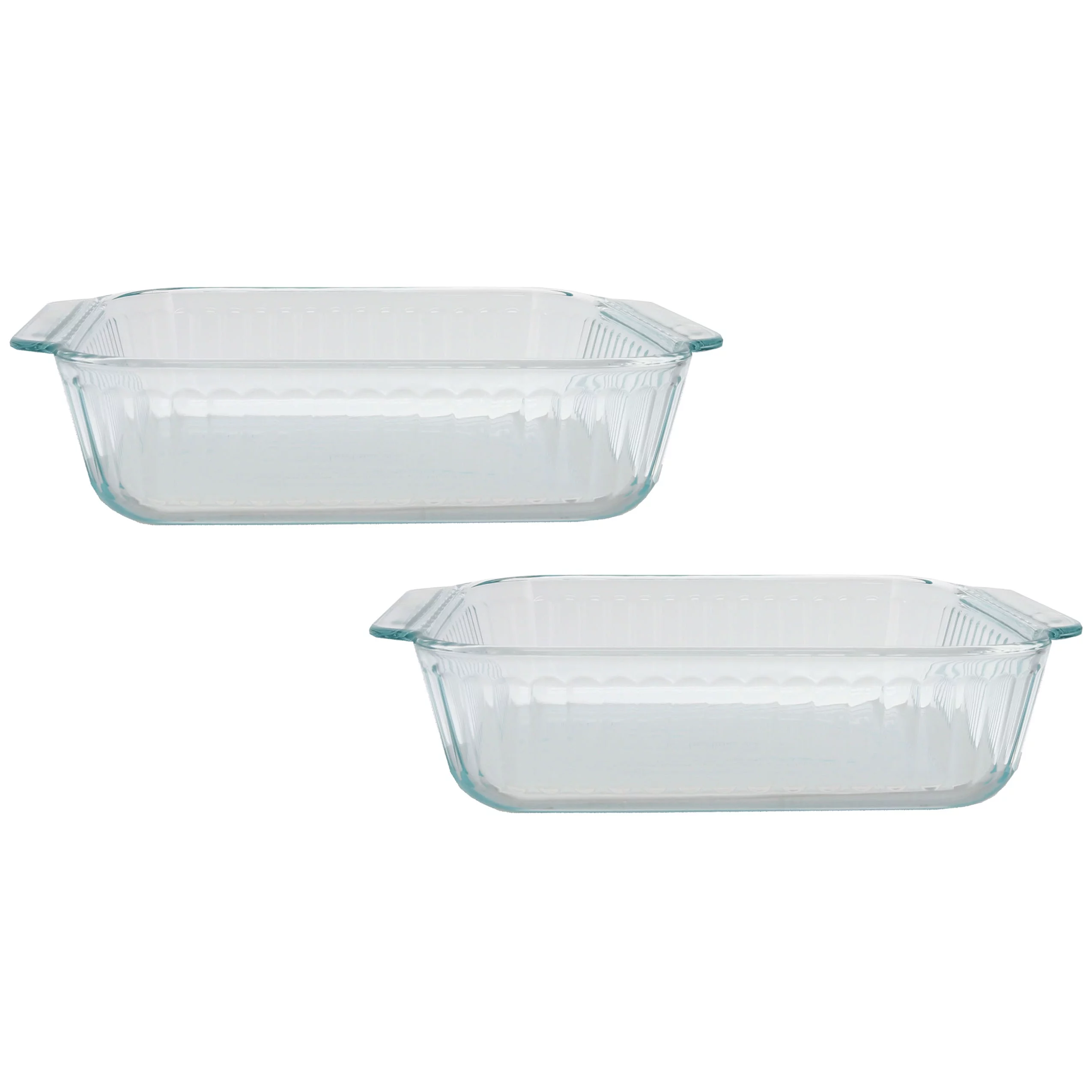 Pyrex 222-SC 2-Quart Sculpted Square Clear Glass Food Storage Casserole Baking Dish (2-Pack)