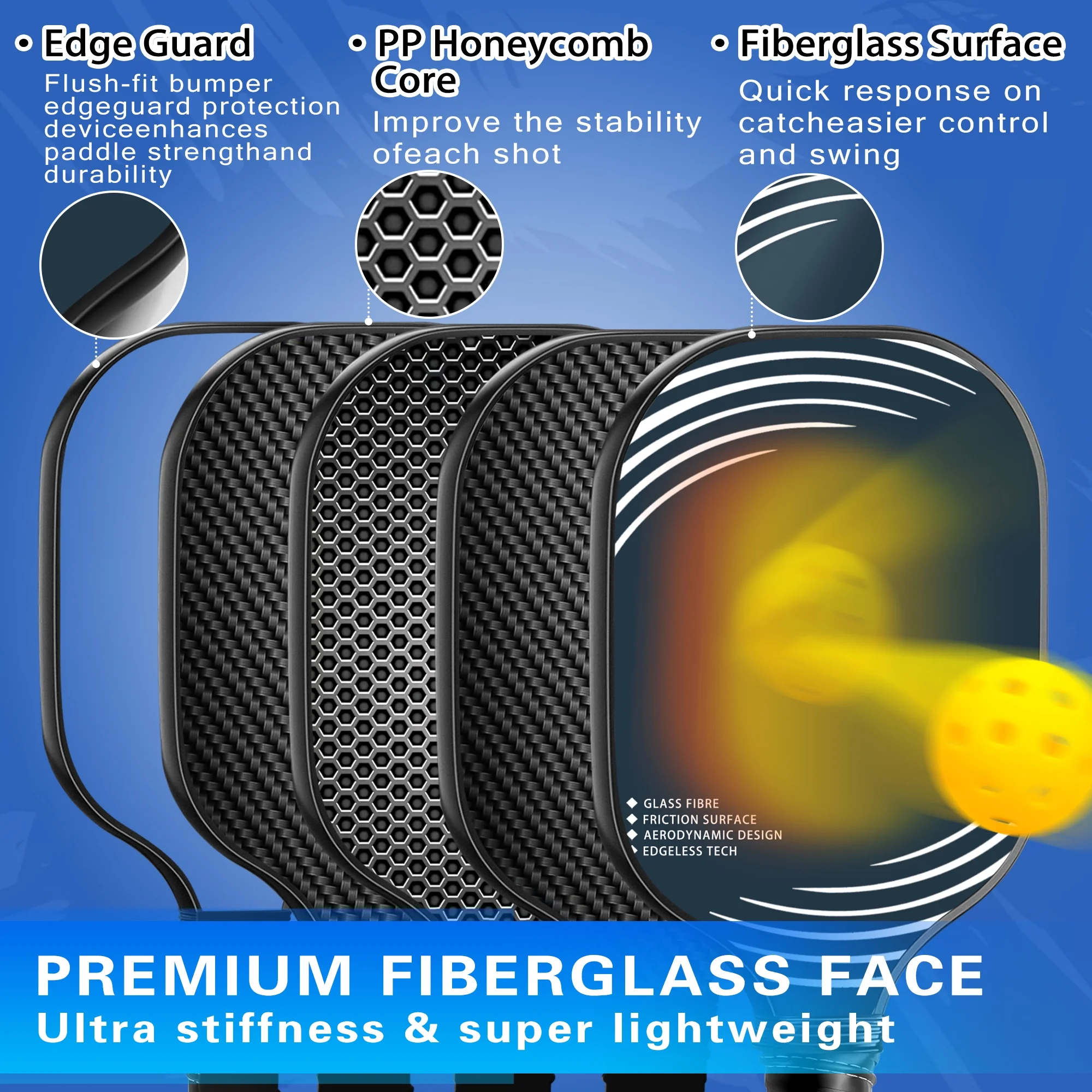 NFTIGB Pickleball Paddles Set with 4 Pickleball Balls, Lightweight, Fiberglass Surface, USAPA Approved