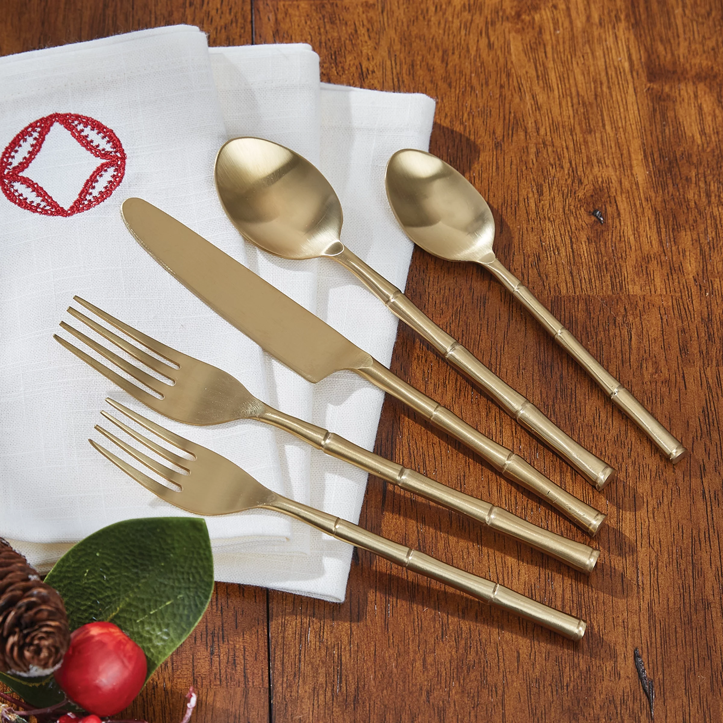 Park Designs Gold Bamboo Flatware Five Piece Place Setting