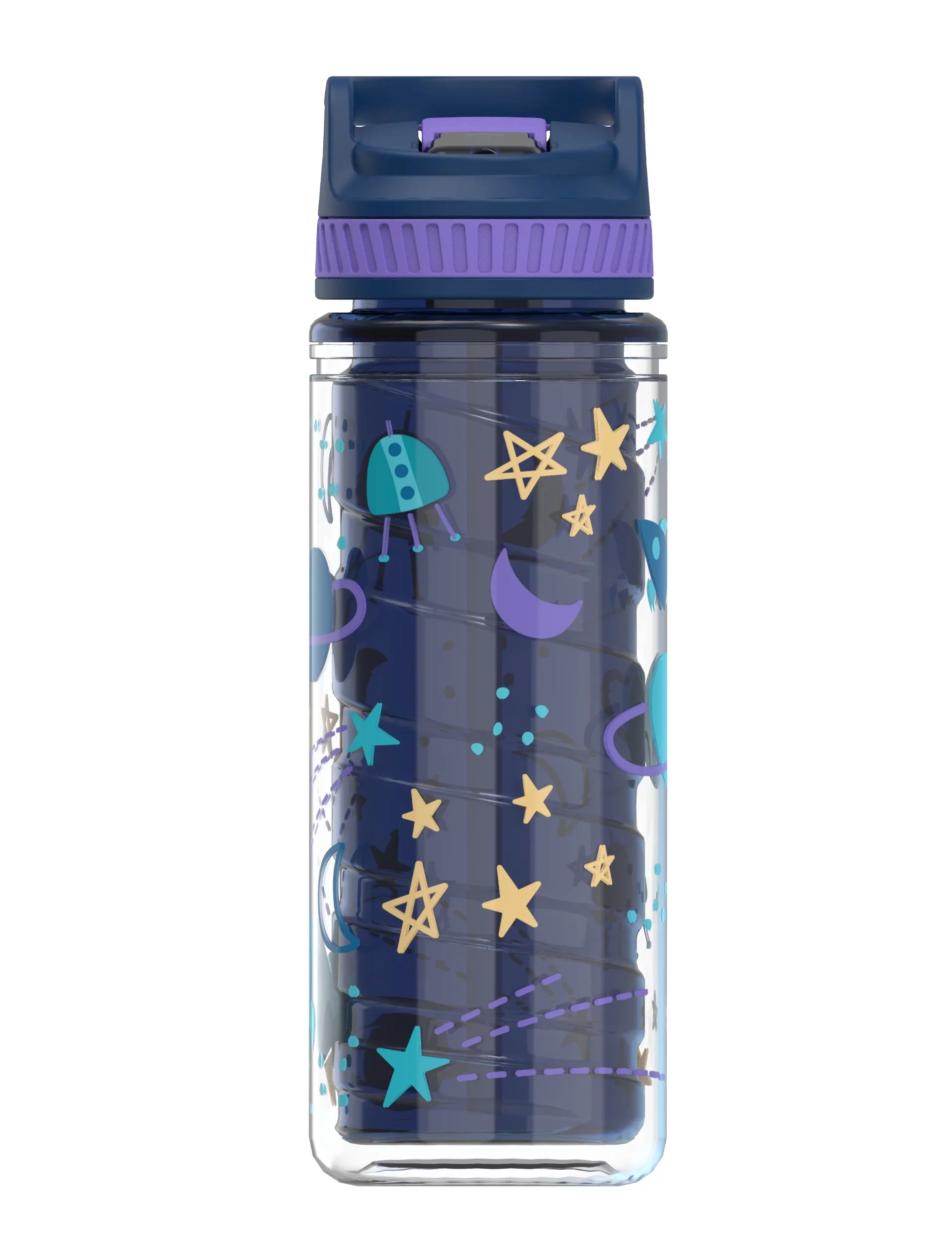 Cool Gear 2-Pack 16 oz Kid's Twist Water Bottle with Double Wall, Sipper Lid and Finger Loop Cap with Printed Design | Great for School, Sports, Outdoors, and More - Cellestial/ Sea Life