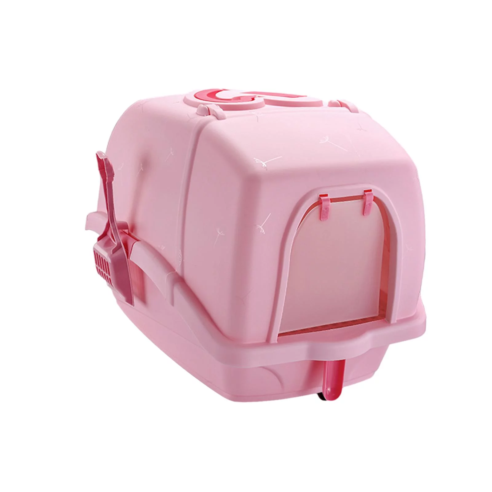 Enclosed Cat Litter Box Covered Cat Toilet Provides Privacy Hollow Pedal with Front Door Flap Leakproof Portable Kitten Potty , pink