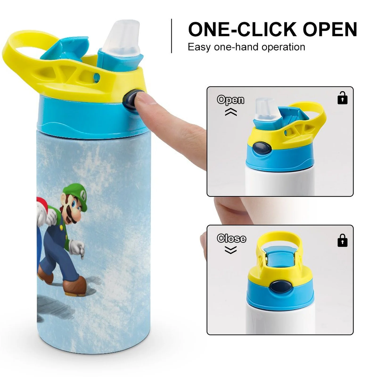 Luigi Mario Kid's Insulated Water Bottle With Straw Vacuum Stainless Steel Cup Leak-Proof Children Toddler Thermoses