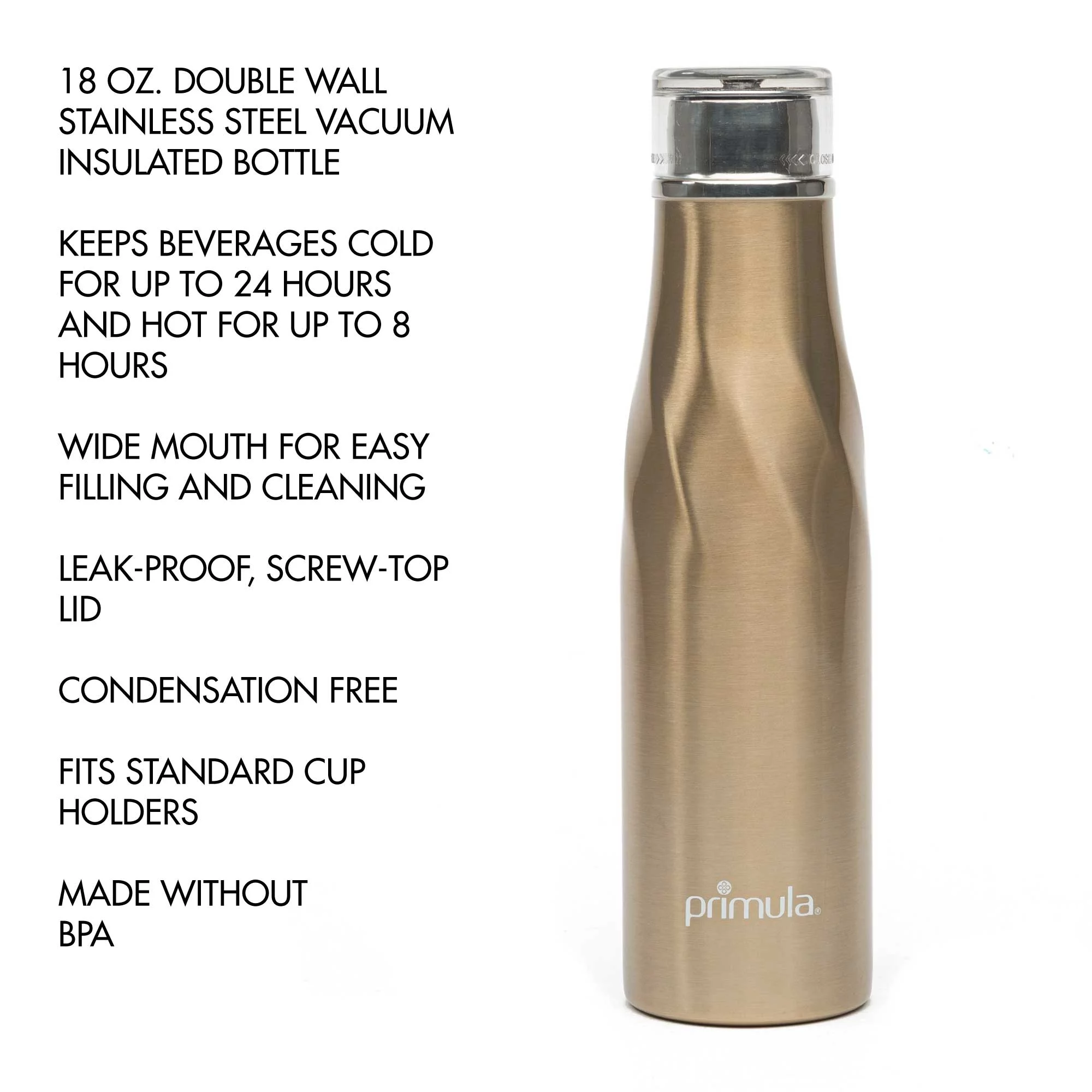 Primula Twist Stainless Steel Insulated Water Bottle Thermos, 18 OZ, Champagne