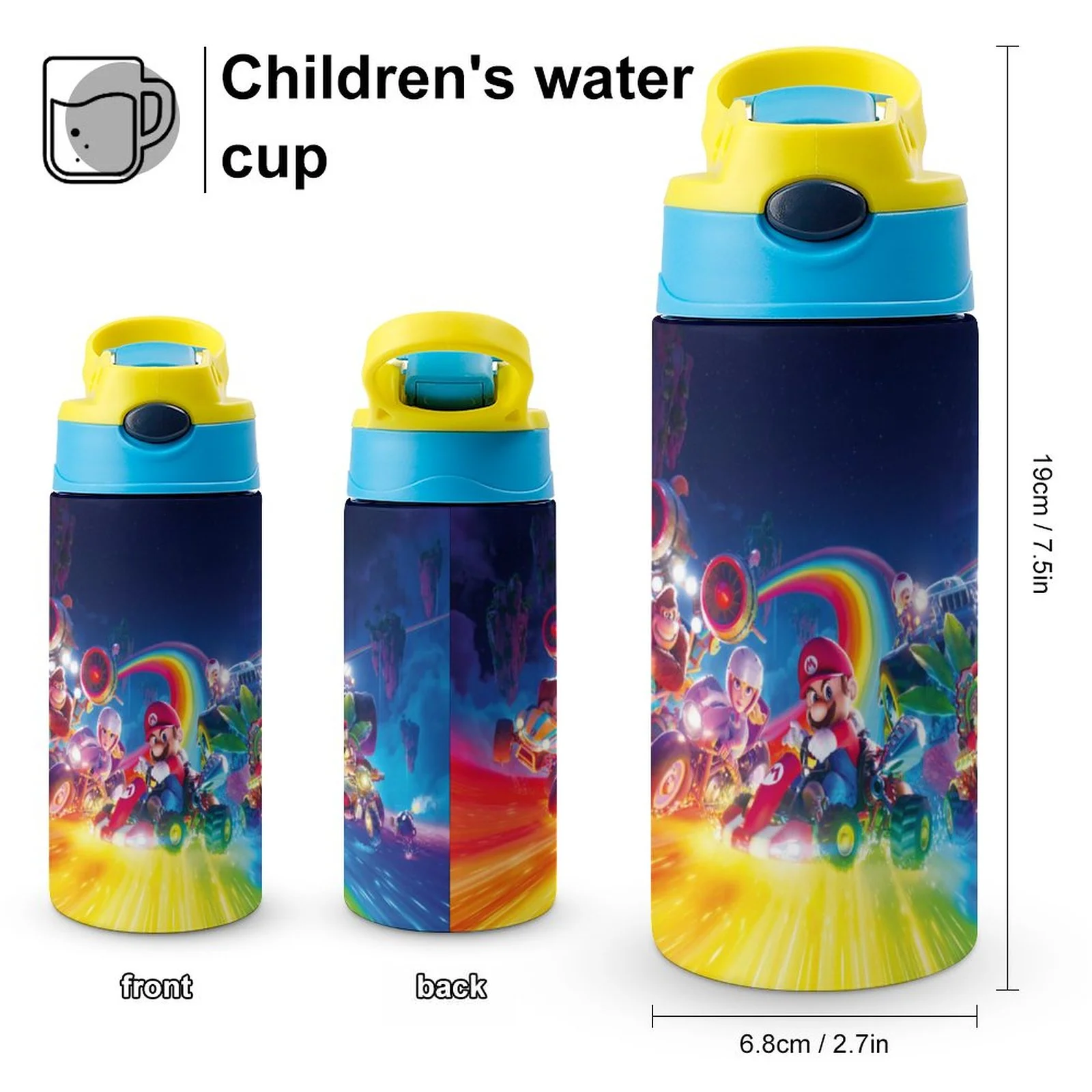 Movie Mario Kid's Insulated Water Bottle With Straw Vacuum Stainless Steel Cup Leak-Proof Children Toddler Thermoses