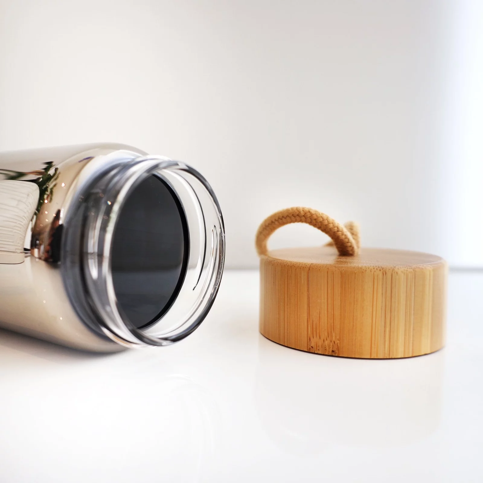 23oz Beille Chrome Glass BPA Free Water Bottle with Bamboo Lid Hydration Health and Beauty