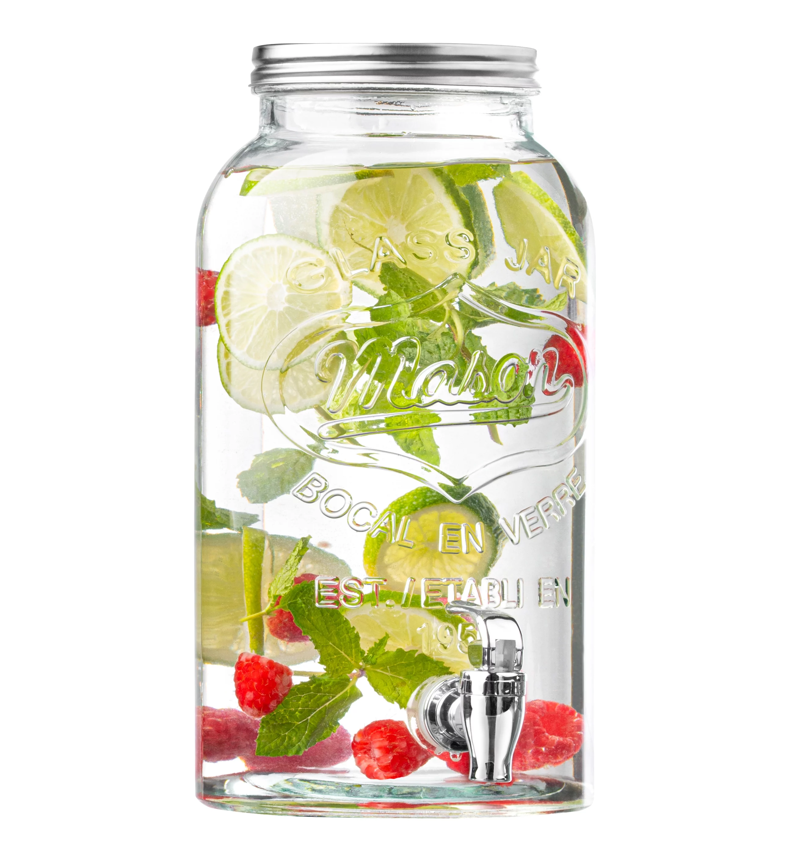 Royalty Art Mason Jar Drink Dispenser with Spigot 1 Gallon Tea, Juice, and Beverage Server, Thick Borosilicate Glass, Screw On Lid, Leak Resistant and Dishwasher Safe