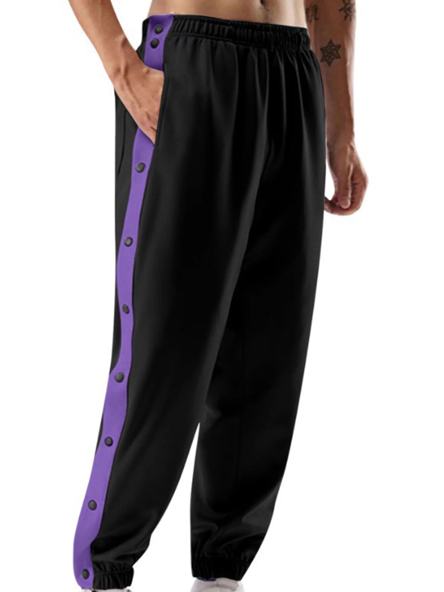 Men's Tear Away Pants, Basketball Pants Split Snap Button Sweatpants