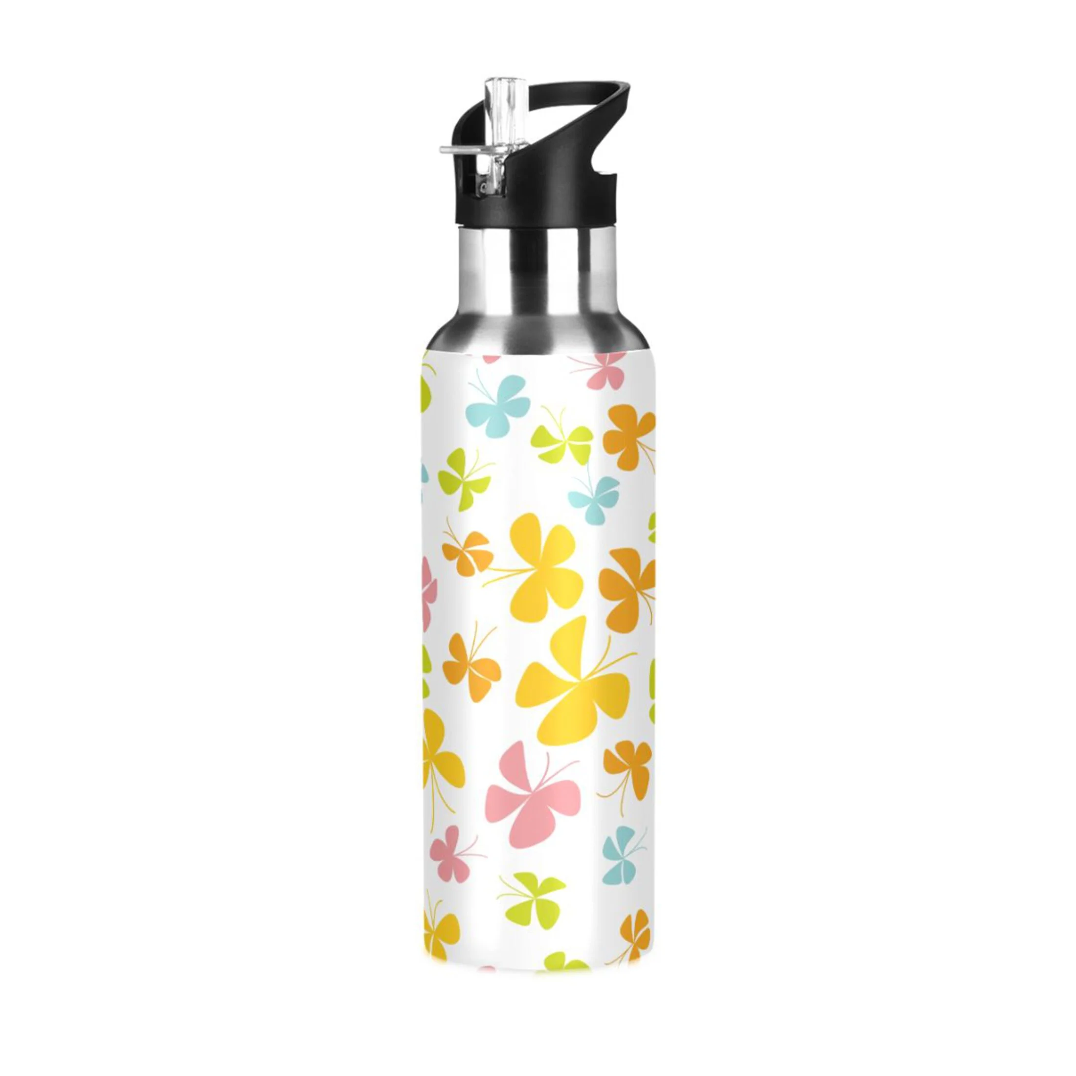 Water Bottle with Straw Lid Leak Clover Floral Flowers Stainless Steel Insulated Thermos Vacuum Flask for Cold Hot Drinking for Sports Camping Gym Yoga