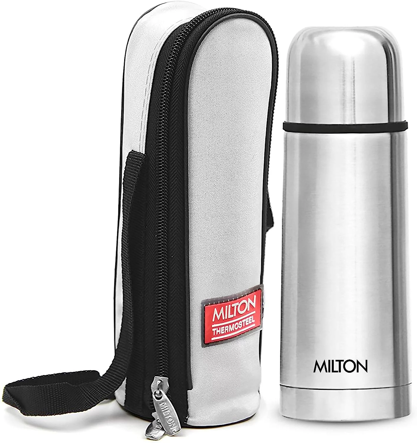 Milton Thermosteel Flip Lid Flask 350, Double Walled Vacuum Insulated 350 ml | 12 oz | 24 Hours Hot and Cold Water Bottle with Cover, 18/8 Stainless Steel, BPA Free, Food Grade, Leak-Proof | Silver