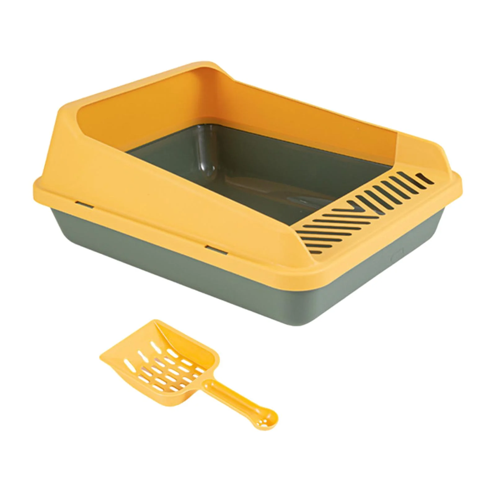 DOLITY High Sided Cat Anti Splashing High Sided Open Top Pet Litter Green Yellow
