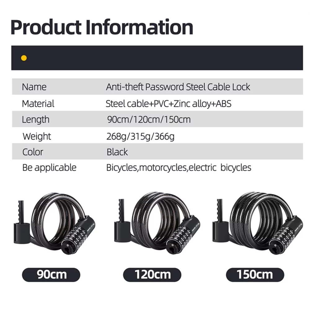 Bike Locks,Combination Lock Cable5 Lock -theft Coiled Cable Lock Ebike Bike Locks Lock 5 Resettable Combination Coiled Cable Lock -theft Coiled Cable Lock Huiop Lock