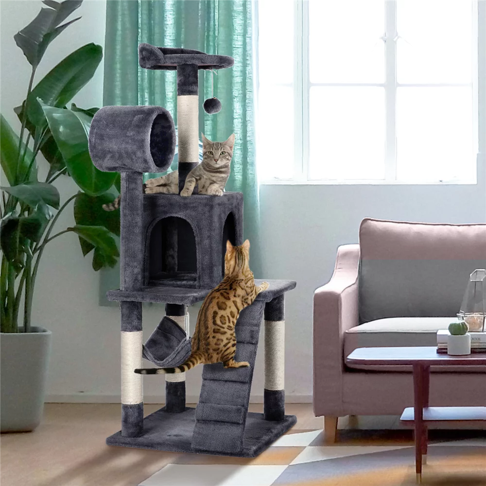 Yaheetech 51'' Cat Tree Condo Multilevel Cat Towers W/ Hammock Tunnel Scratching Post, Dark Gray