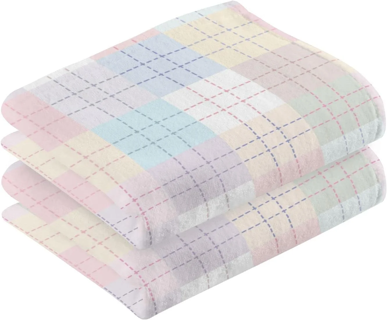 Pastel Plaid Two Sets of Cotton Towels, Delicate and Soft, Suitable for Kitchen Towels, Beach Vacations, Swimming Pool Surfing, Spa and Gym Sports (16x28In) Washcloth Gift