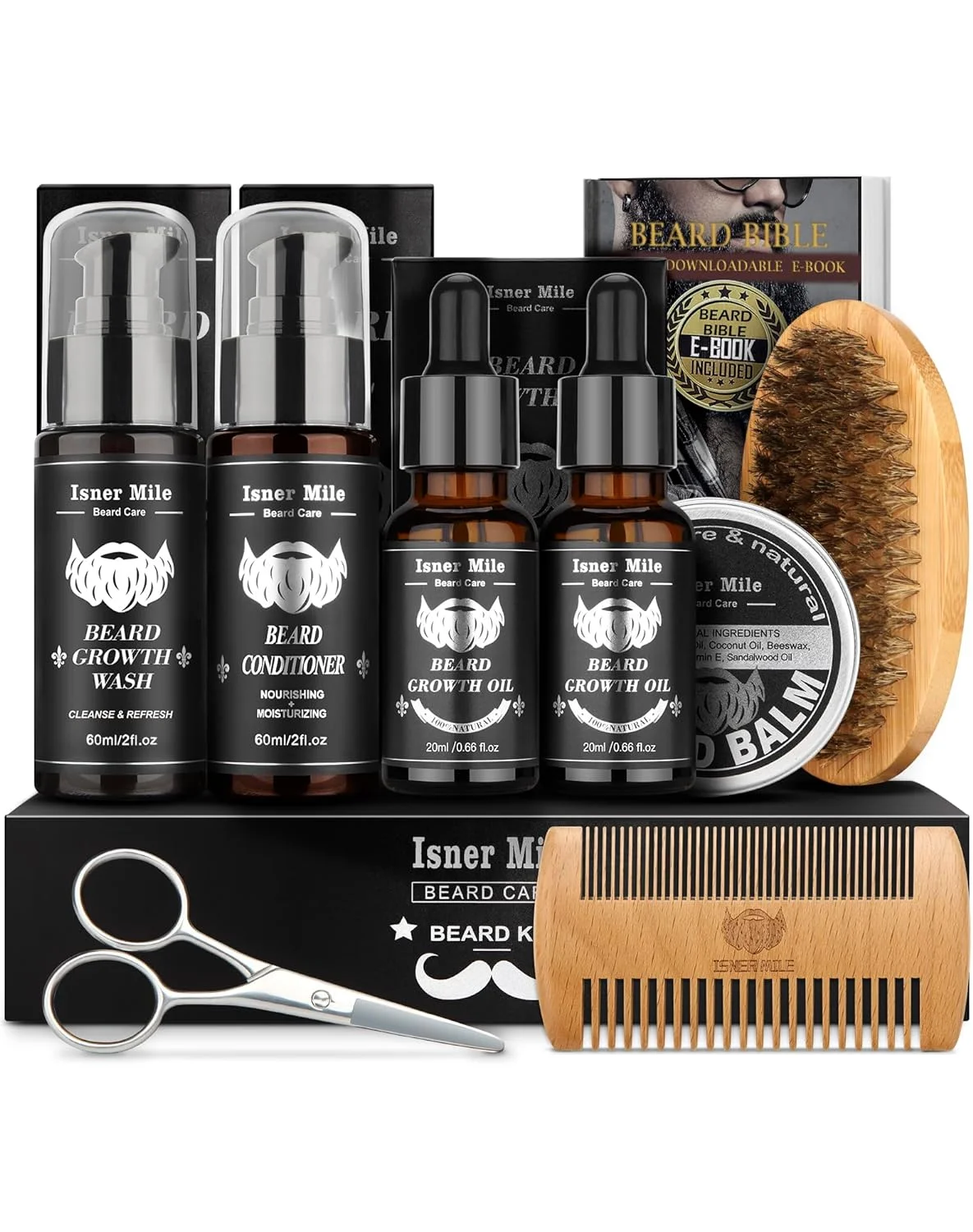 Beard Grooming Kit, Beard Kit with 2 Pack Beard Original Oil,Beard Brush,Wash Conditioner for After Shave Lotions,Balm,Combs,Razor & Brush Stands Scissor, Christmas Fathers Gifts for Men