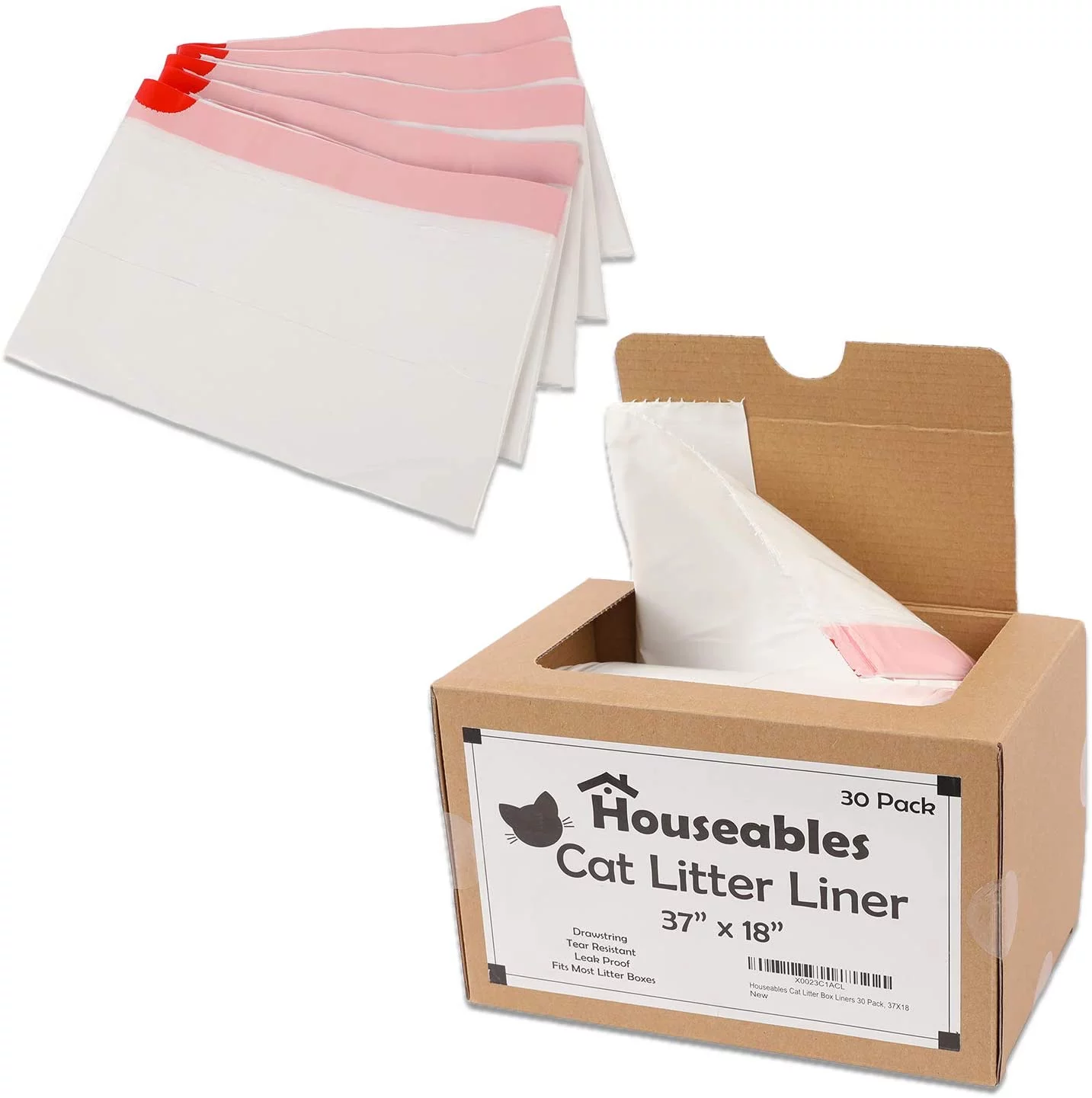 Houseables Litter Box Liners, Cat Pan Bags, 30 Pack, 37”x 18”, Unscented