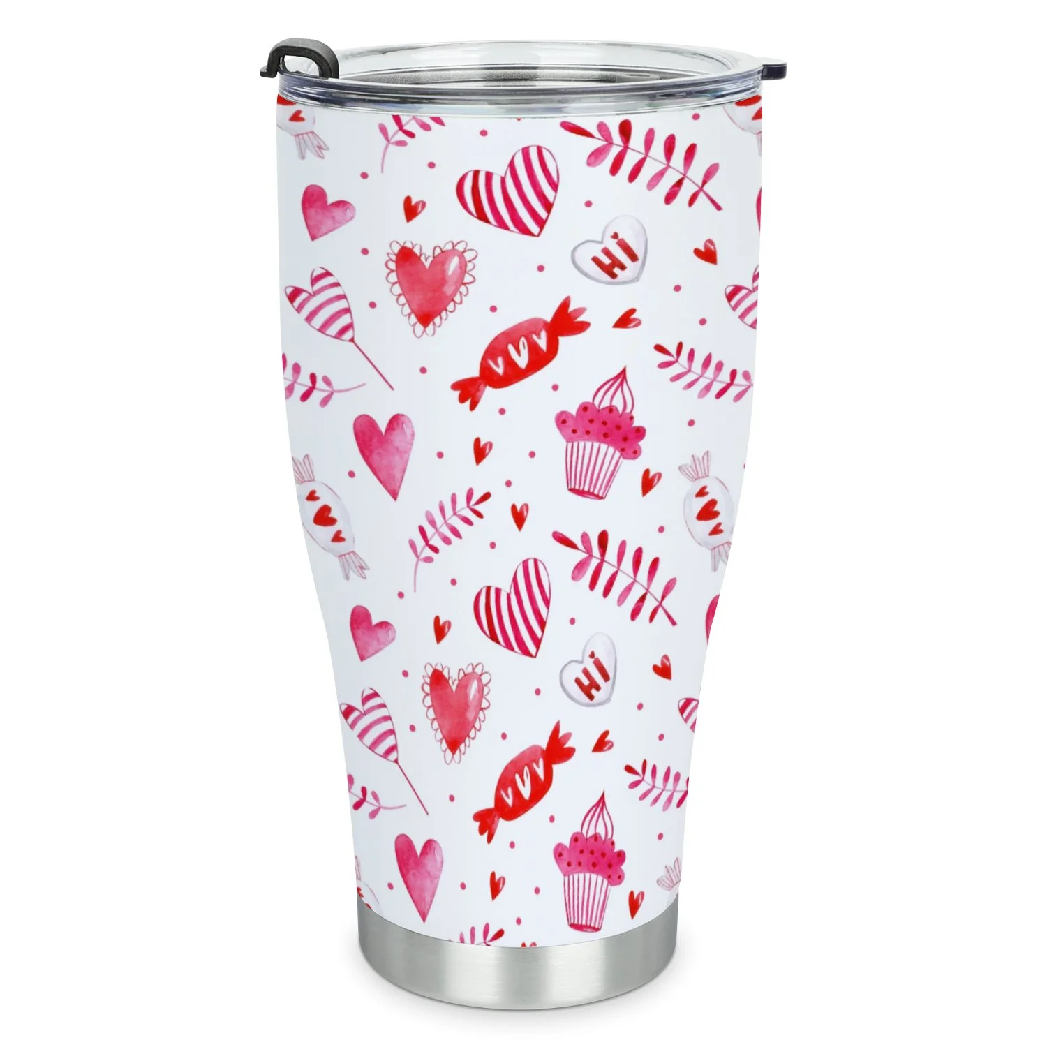 Hidove Stainless Steel Tumbler, Pink. Hearts and Love 30oz Leak Proof & Stainless Steel Bottle for Hot & Cold Drinks - Coffee Travel Mug, Water Metal Canteen, Thermal Cup