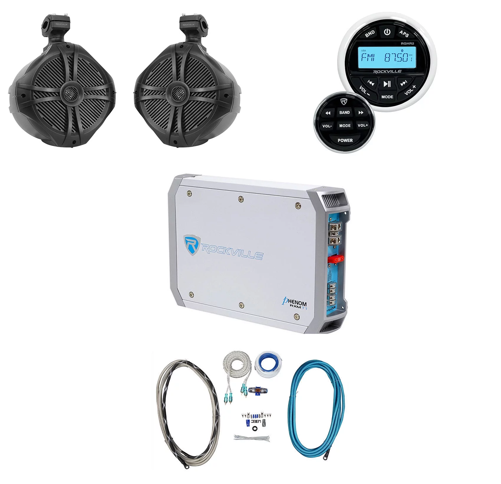 Rockville RGHR2 Marine Bluetooth Receiver+Remote+8