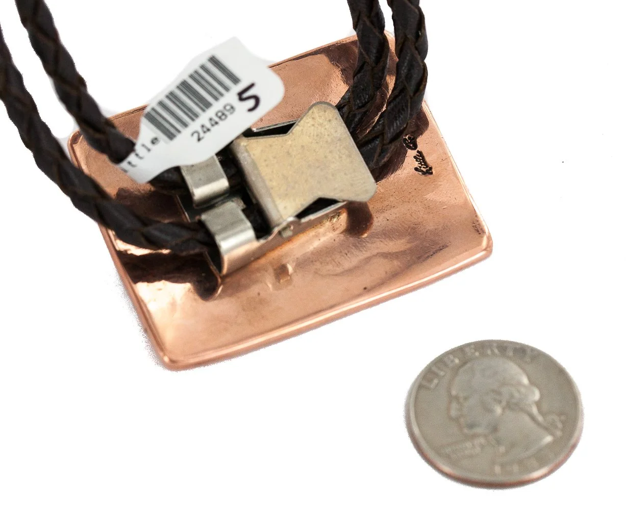 Handmade Certified Authentic Navajo Leather Pure Copper and Nickel Native American Bolo Tie